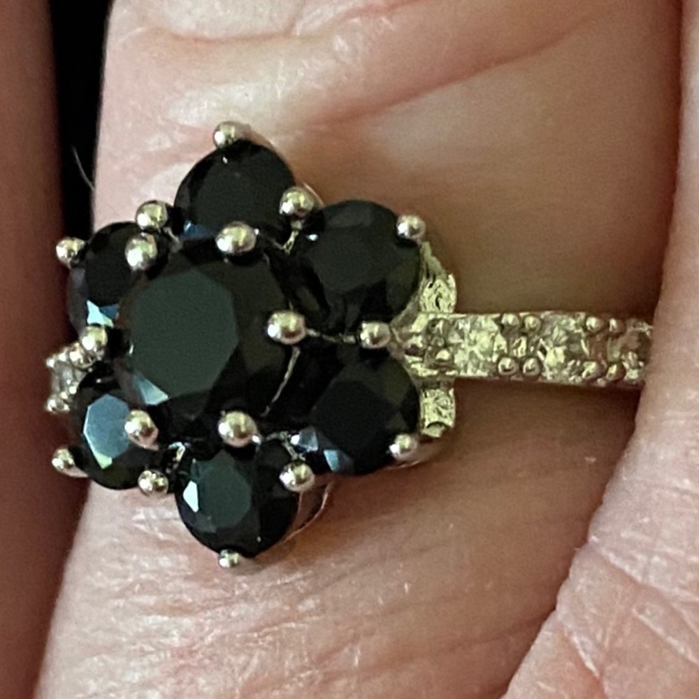 STAMPED S925 BLACK SAPPHIRE/CZs RING - Picture 3 of 10
